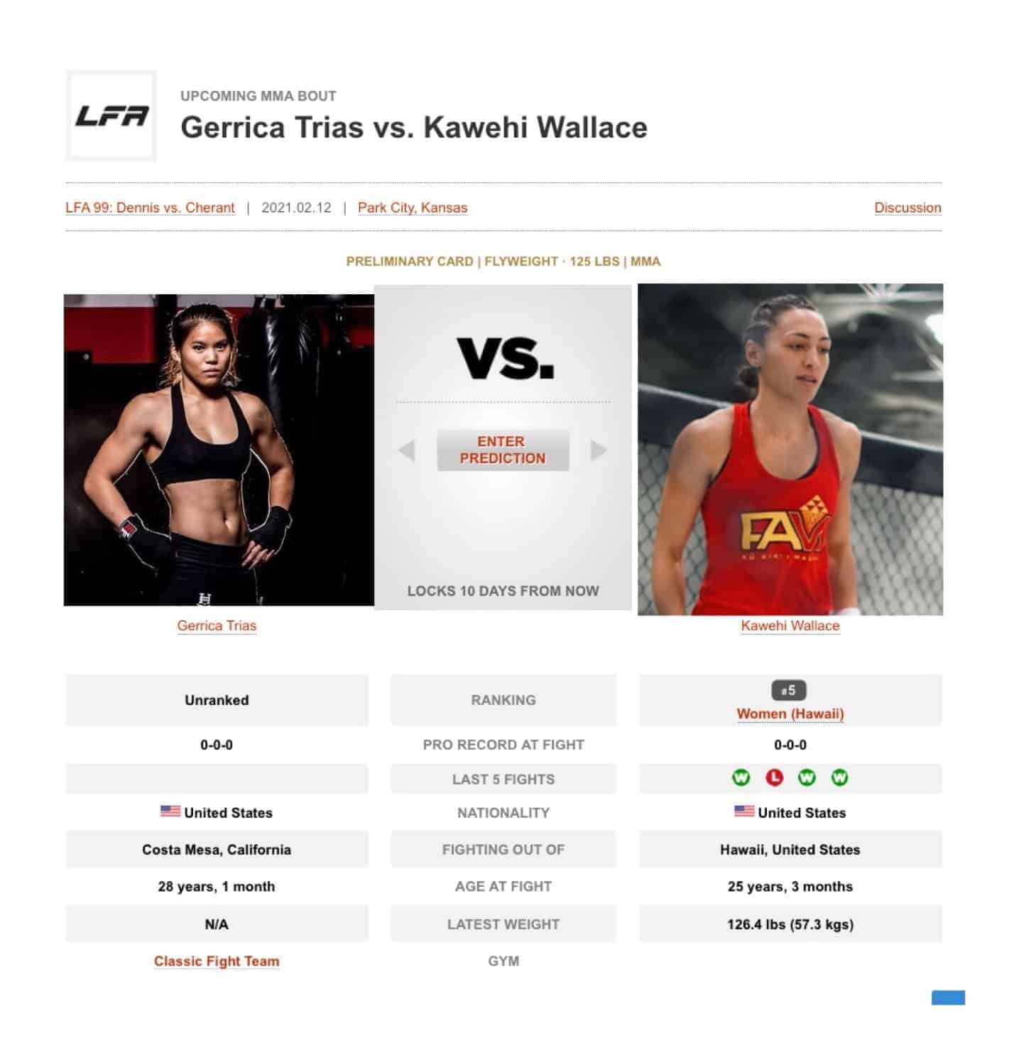 Gerrica Trias vs. Kawehi Wallace Prelims