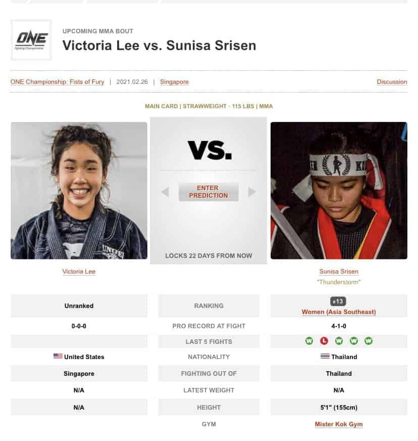 Victoria Lee upcoming PRO Debut in Singapore