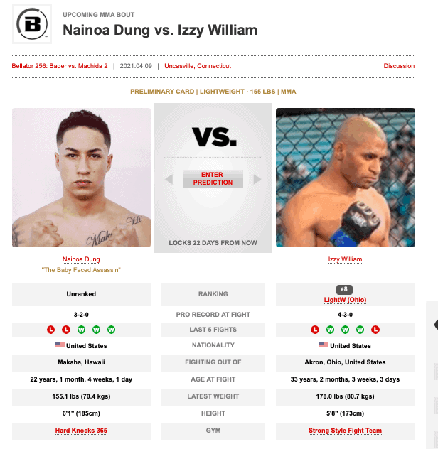 Nainoa DUng upcoming fight with Izzy William
