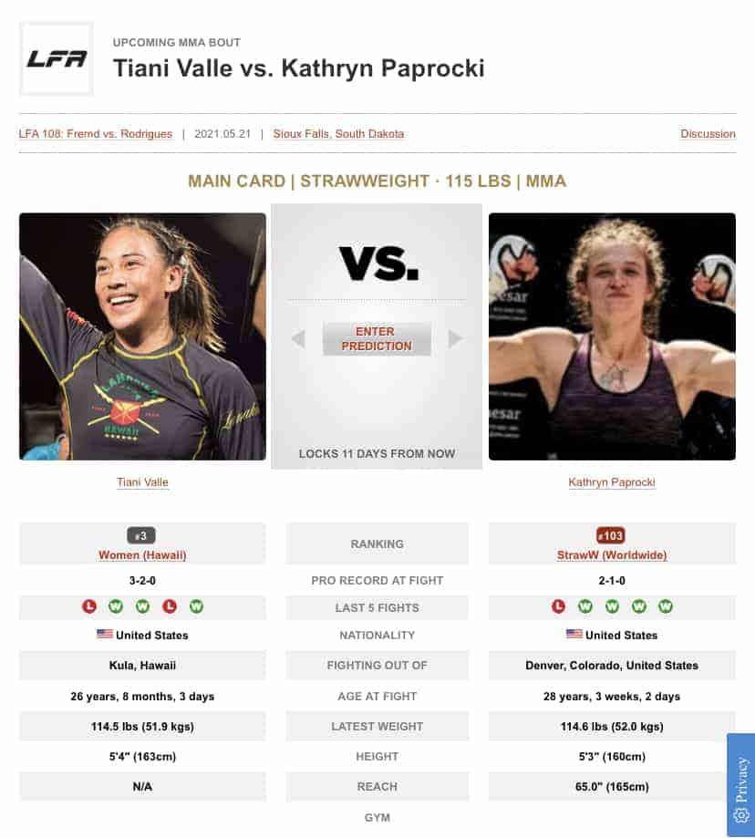 Tiani Valle upcoming bout against Kathryn Paprocki on May 21, 2021