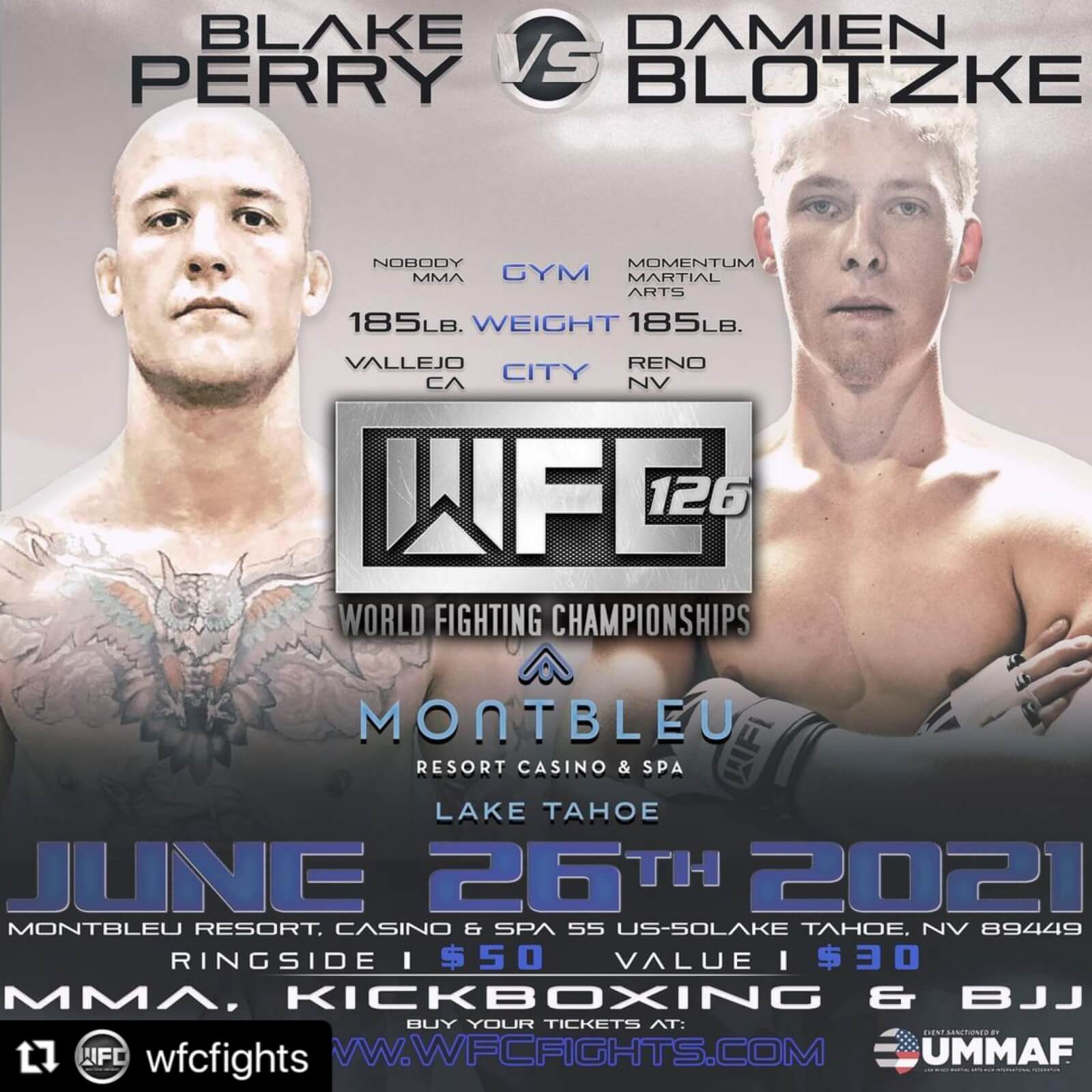 Blake Perry set to face Damien Blotzke at WFC Fights on June 26, 2021